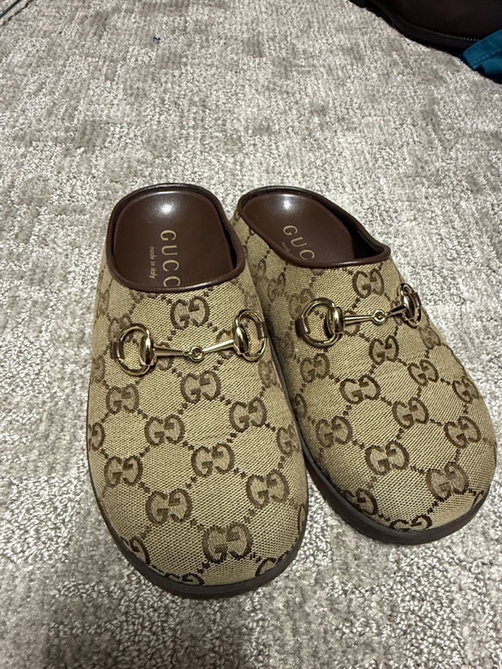 Gucci Beige/Brown GG Canvas Horsebit Slip-On Mules
